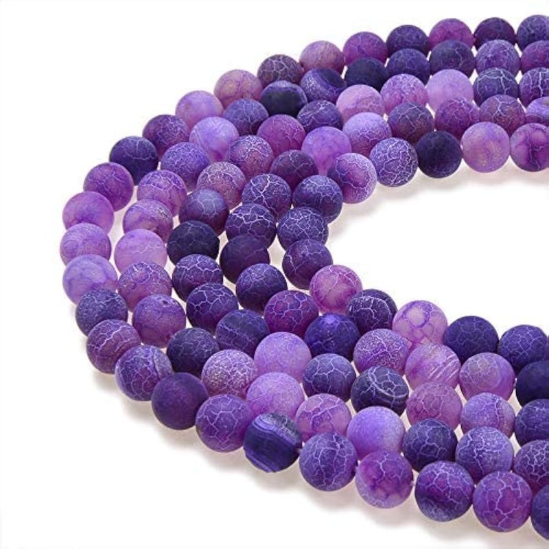 PLTbeads Natural Gemstone Loose Beads Matte Approxi 15.5 inch DIY Bracelet Necklace for Jewelry Making (10mm, Purple Frosted Agate) - Image 1